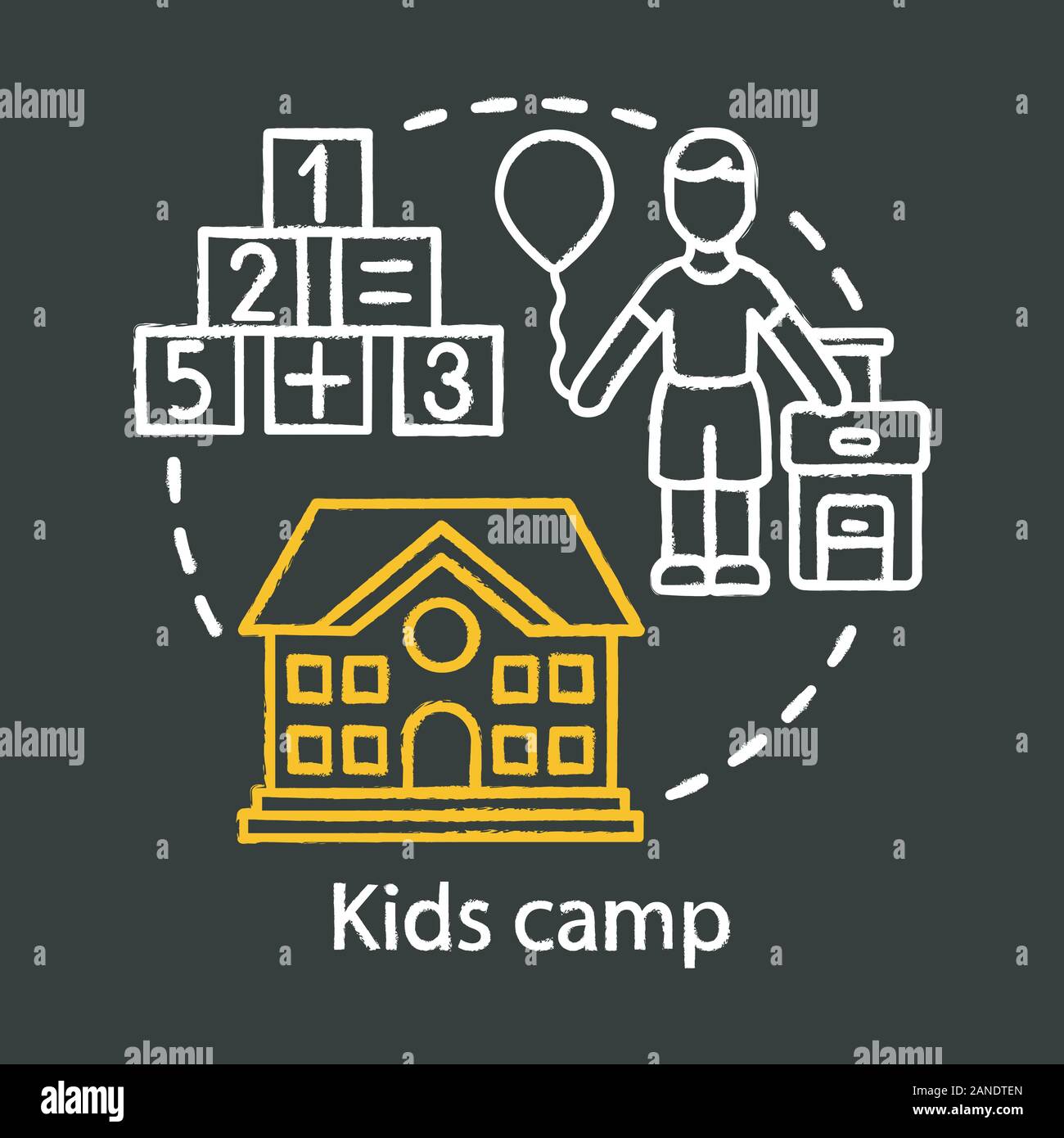 Kids camp chalk concept icon. Summer children club, community. Child ...