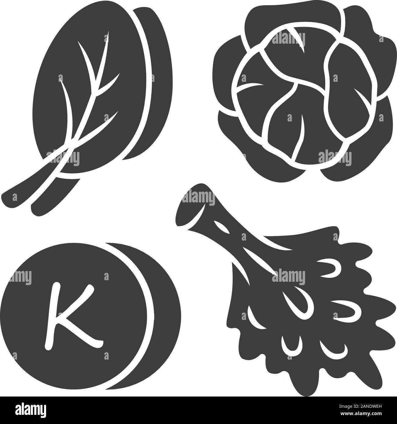Vitamin K glyph icon. Edible greens and cabbage. Healthy food. Minerals