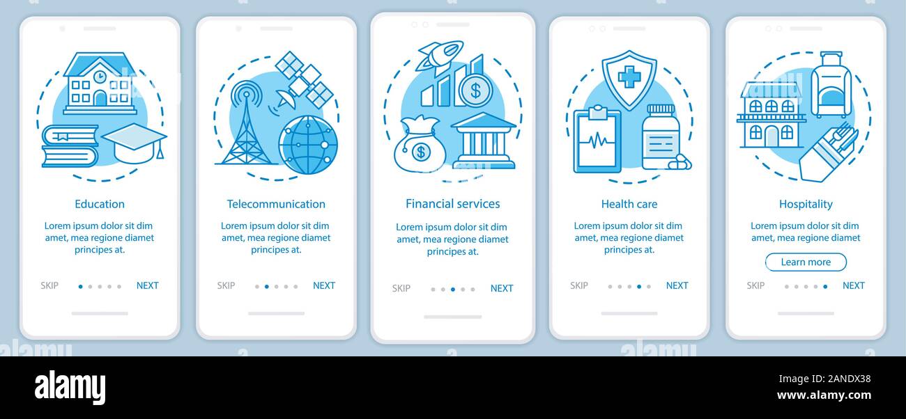 Industries onboarding mobile app page screen with linear concepts ...