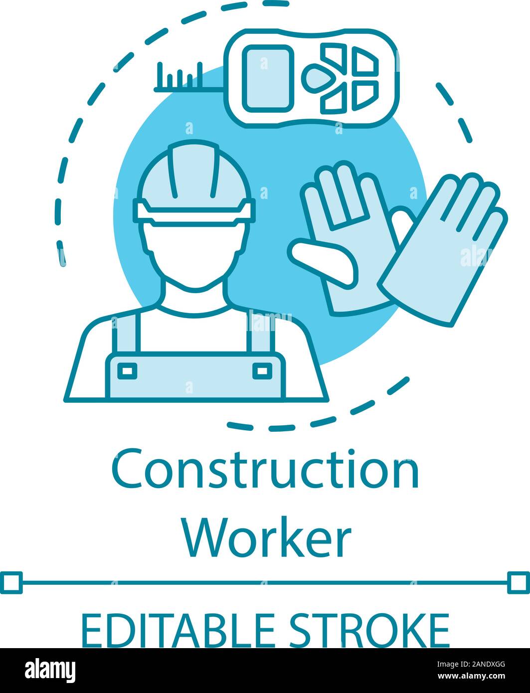 Construction worker concept icon. Builder, laborer idea thin line ...