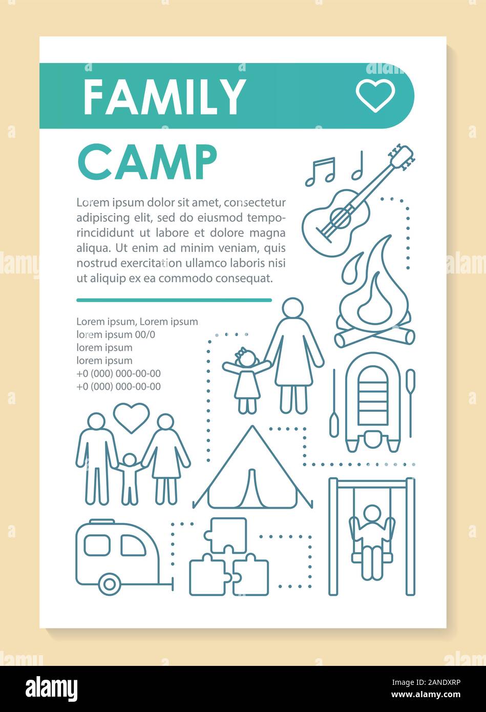 Country, outdoor family camping trip brochure template layout. Flyer