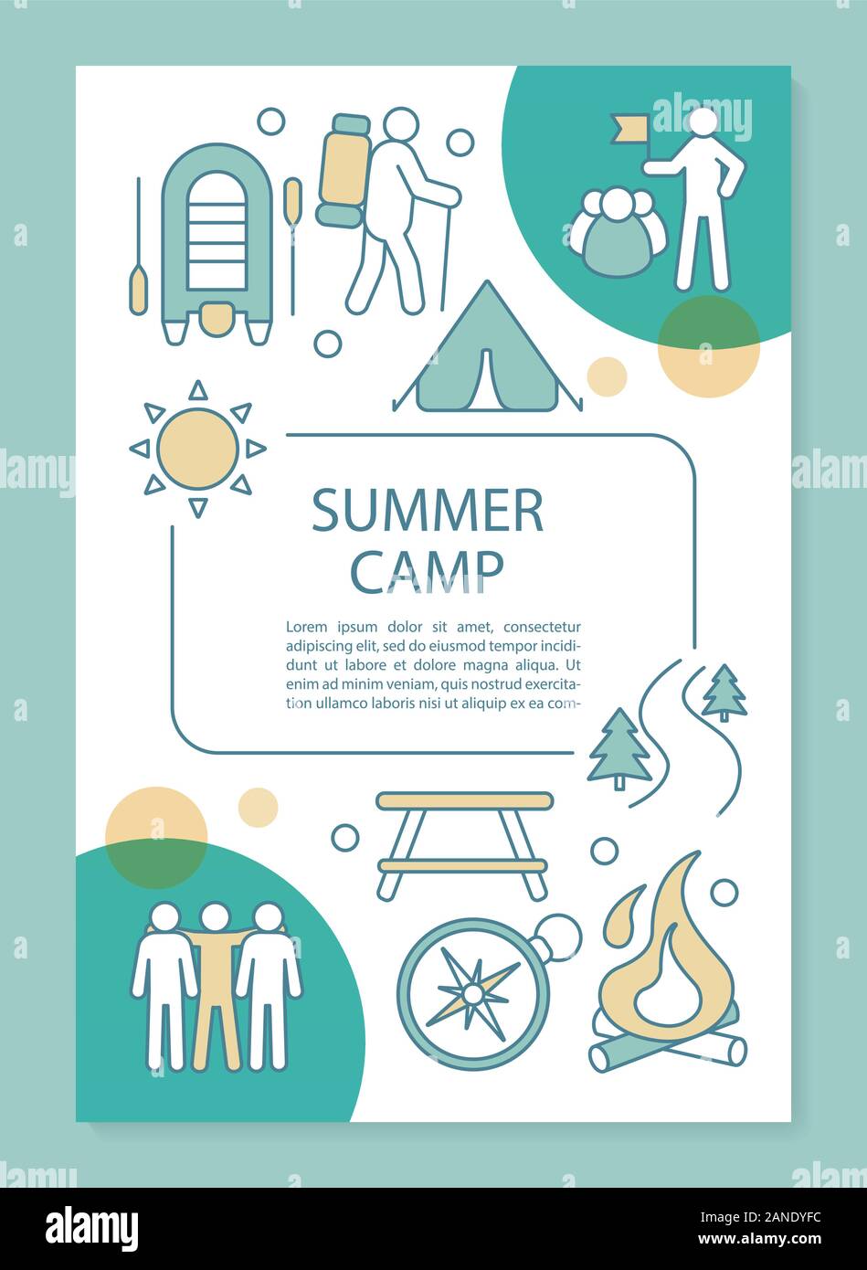 Summer camp, vacation, holiday resort brochure template layout. Flyer