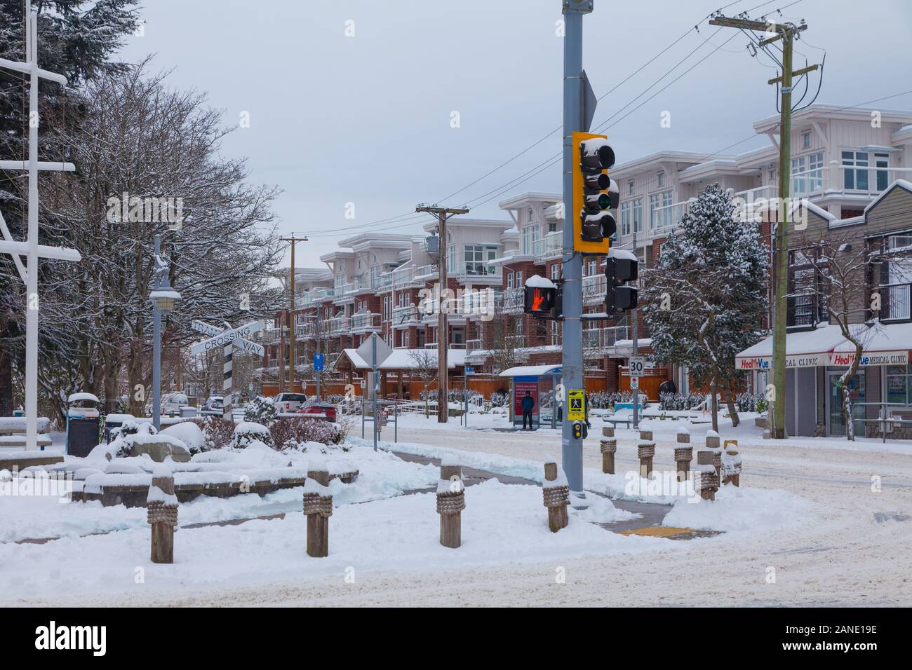 Winter street scene in Steveston Village Richmond British Columbia Stock