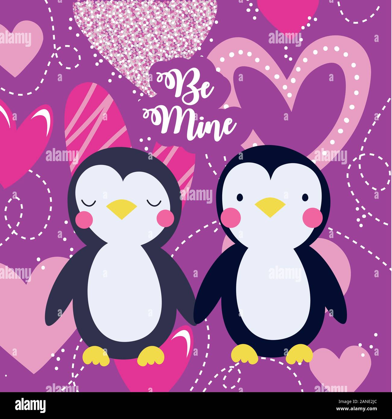 Valentines Day Card With Cute Penguins Couple Stock Vector Image Art Alamy