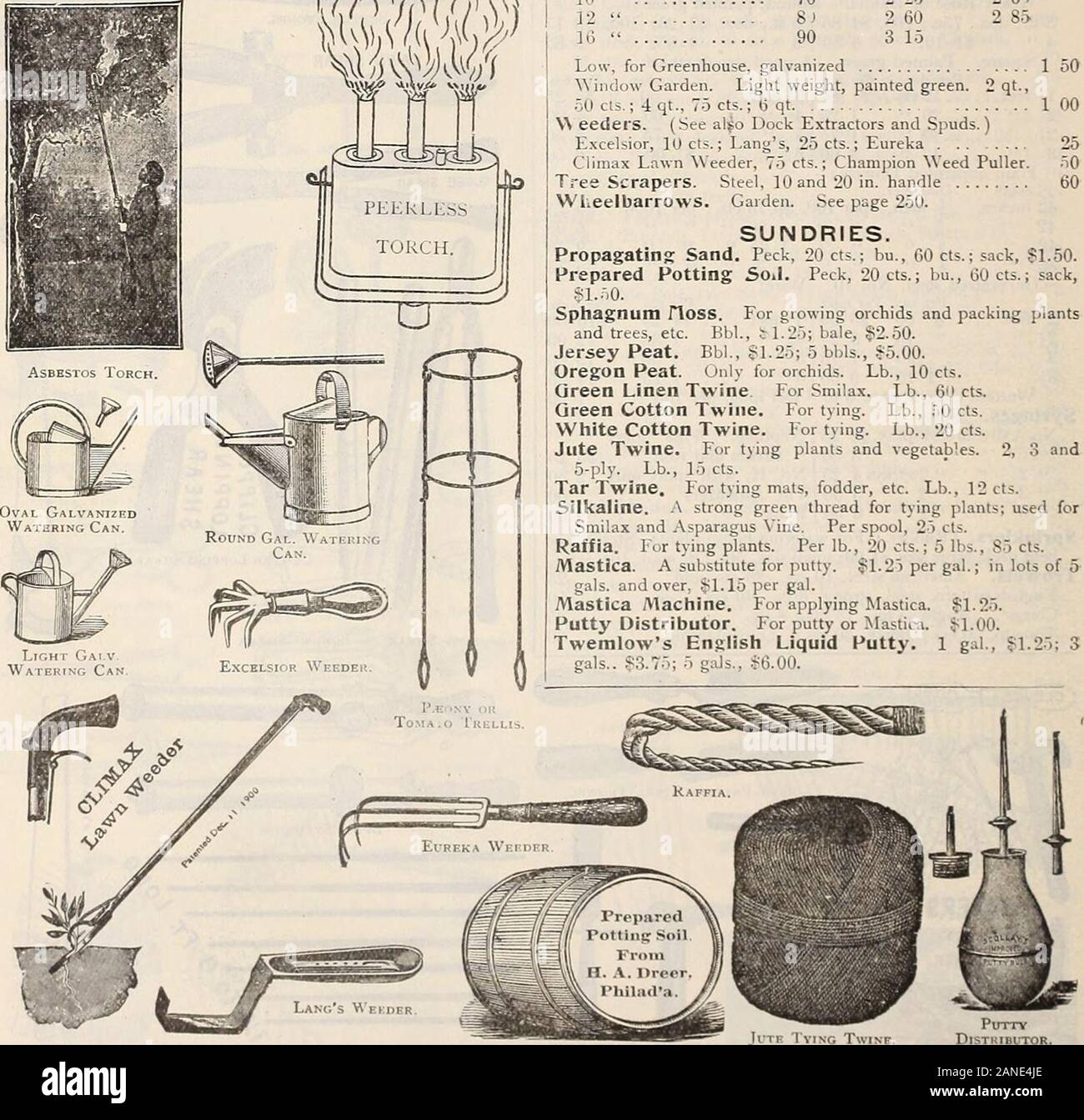 Dreer's 72nd annual edition garden book : 1910 . W w W. Thermometers. While we use great care in the packing of Thermometers for shipment, they travel at purchasers risk. Dreers Sj)ecial, oxydized scale Jl 00 Tin, japanned, 8 in., 1 i cts.; 10 in 25 Tin, tested, 8 in., 60 cts.; 10 in , 75 cts.; 12 in Copper case, tested, 8 in., 85 cts.; 10 in Conserraiory, porcelain, scale, large figures . .Self-registering, tin case, .2.50; porcelain copper case.Hotbed or Mushroom, iron point, ^il.OU; brass point . .Dairy , Torch, for burning caterpillars nests. Asbestos, 40cts.; Peei less . Trellts. Pi^ony Stock Photo