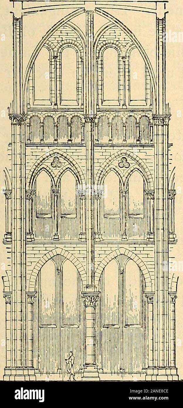 History of mediæval art . small cap-itals the transverse arches and ribs of the principal vault. This issimilar in treatment to the vaults of the side aisles. As, notwith-standing the example of Vezelay, the compartments remained of anapproximately square plan, the ceiling of the nave continued to bebased, according to the Romanic system, upon six supports, whetherthese were of an alternate arrangement or not. The sixfold vault,like that of St. Etienne at Caen, was universally adopted, this hav-ing the advantages of employing the intermediate shafts as func- FRANCE. 491 tional supports of the Stock Photo