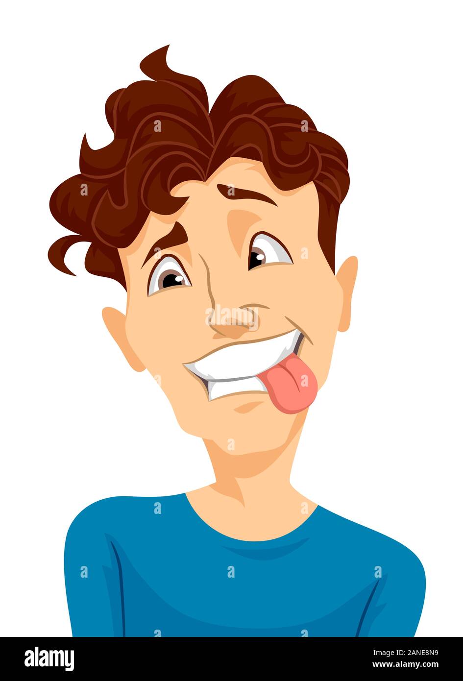 Illustration of a Man Acting like a Crazy Person with His Tongue Out,  Raised Eyebrow and Crossed Eyes Stock Photo - Alamy