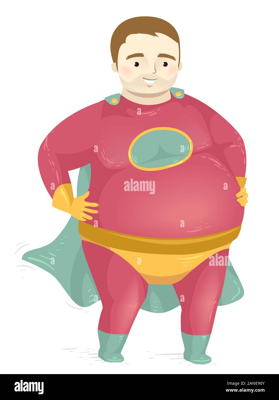 Illustration of a Fat Man Wearing Superhero Costume and Posing Stock Photo