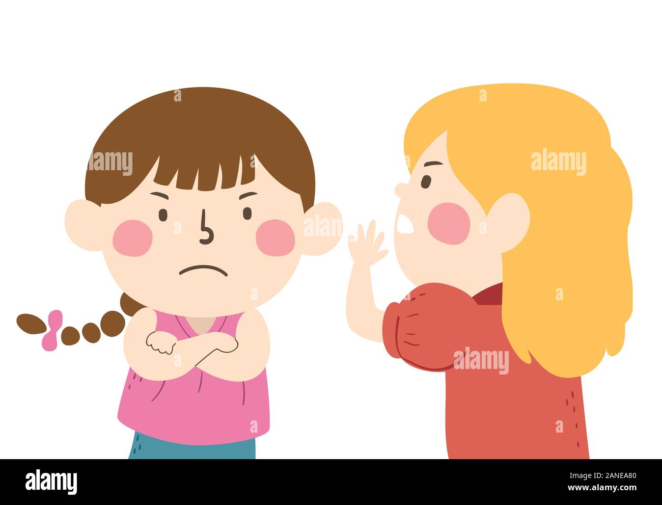 Illustration of Kids Girls Gossiping and Talking About Something Against the Other Kid Stock Photo