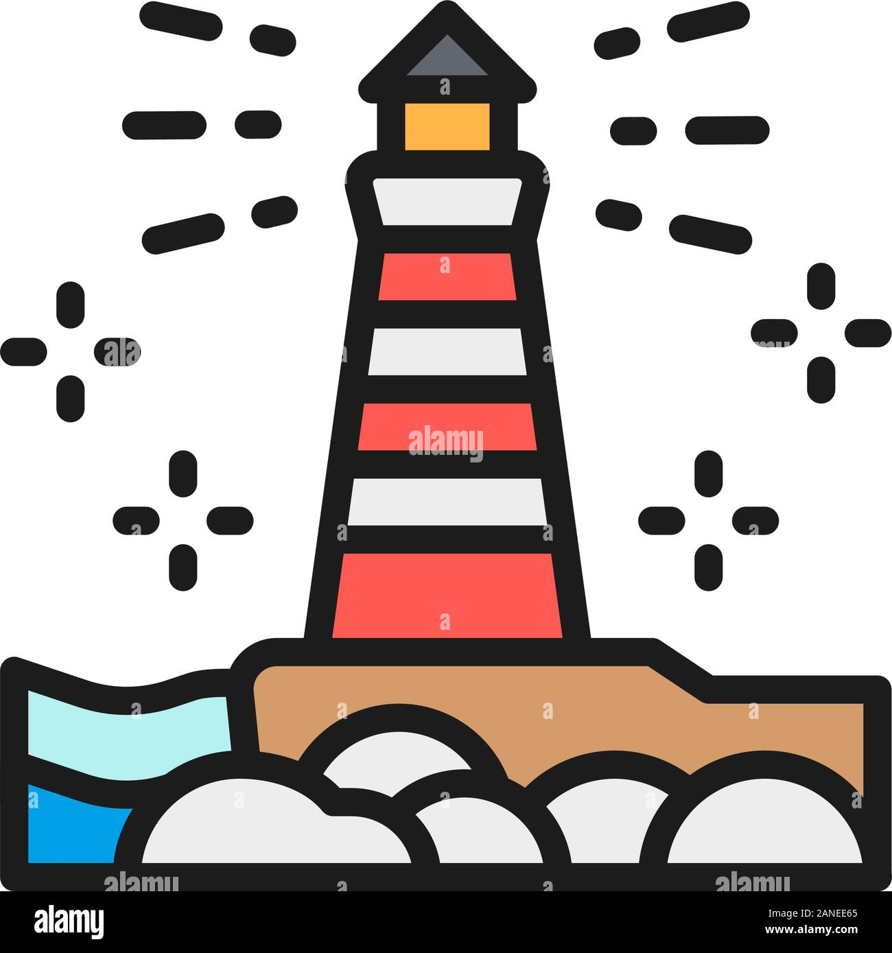 Vector lighthouse fisgard, Victoria, Canada flat color line icon. Stock Vector