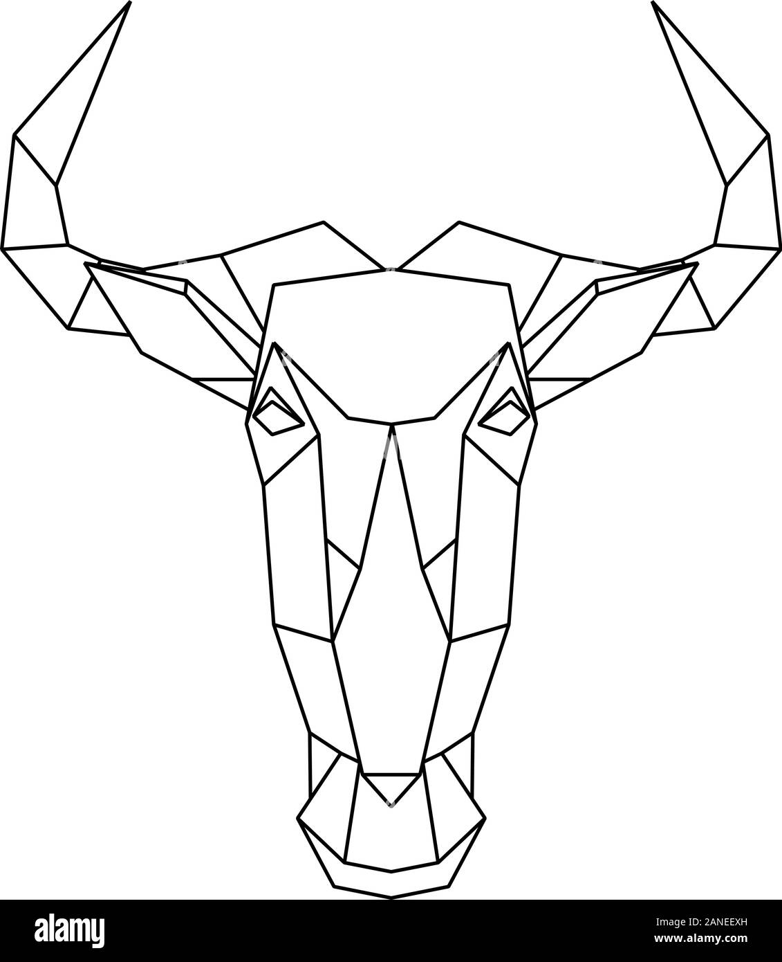 Abstract polygonal head of african bull, blue wildebeest. Geometric vector illustration. Stock Vector
