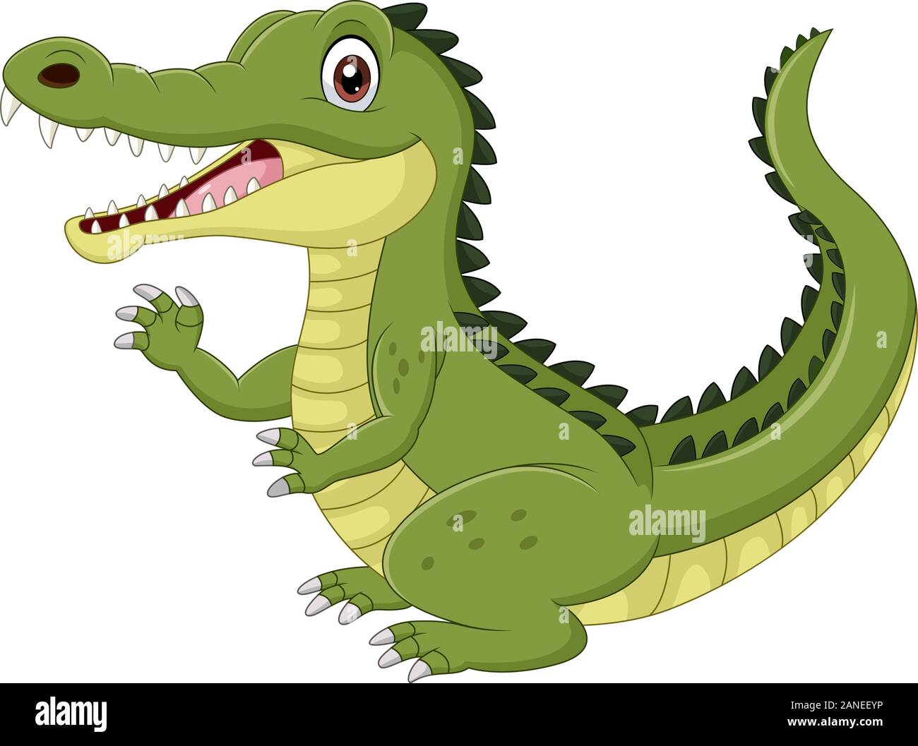 Cartoon funny crocodile waving hand isolated on white background Stock Vector