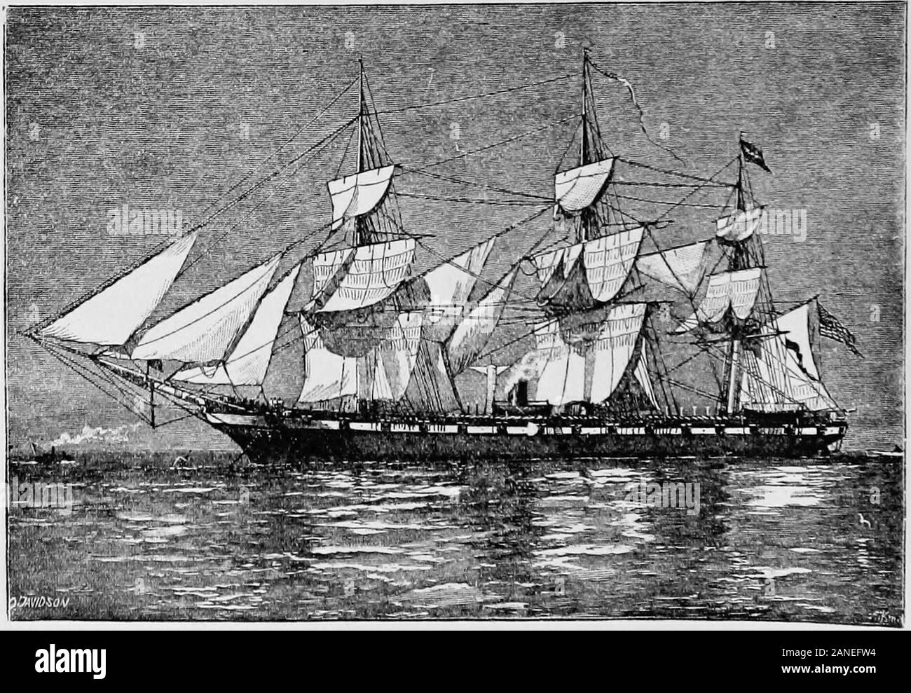 Old Print 1862 AMERICAN CIVIL WAR The Merrimac Colliding with a Federal Sloop