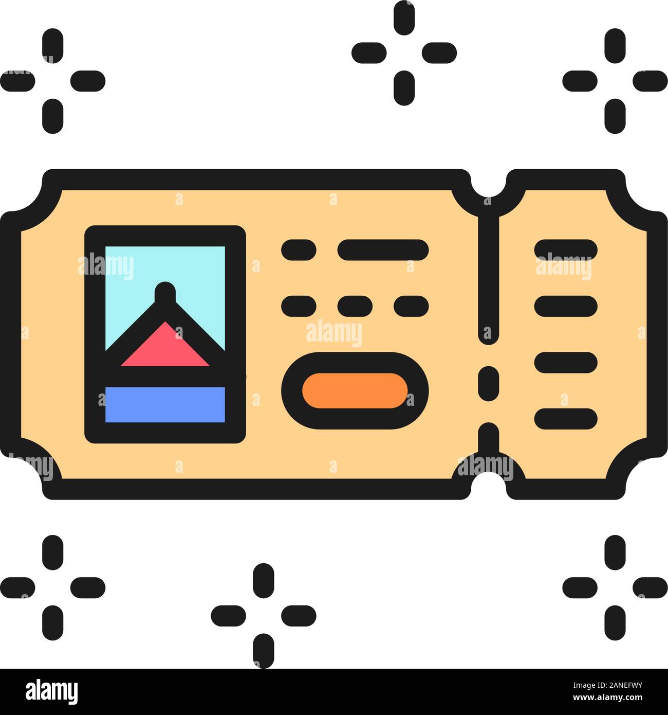 Amusement park ticket flat color line icon. Stock Vector