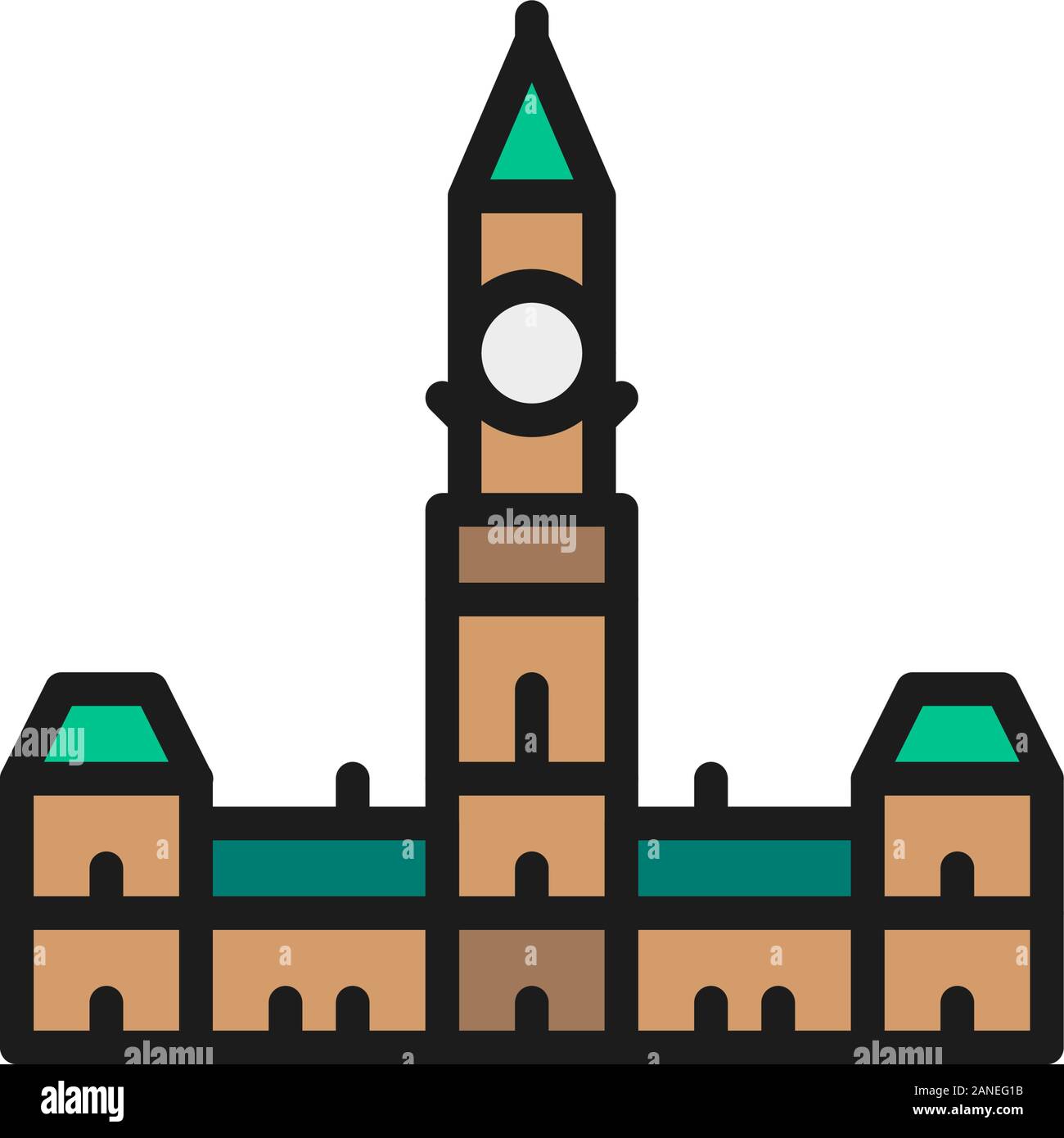 Parliament Hill, Ottawa flat color line icon. Stock Vector