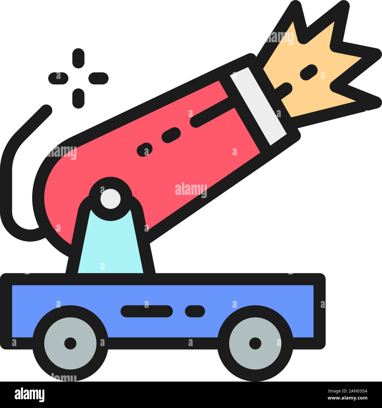Vector circus cannon flat color line icon. Stock Vector