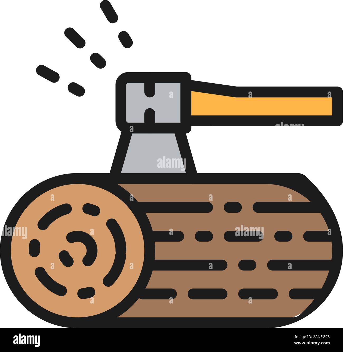 Vector wooden deck and ax flat color line icon. Stock Vector