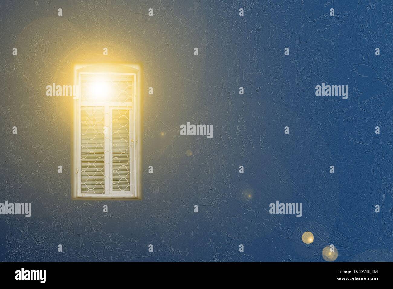the abstract simple retro window in the wall isolated, the sunny sky ...