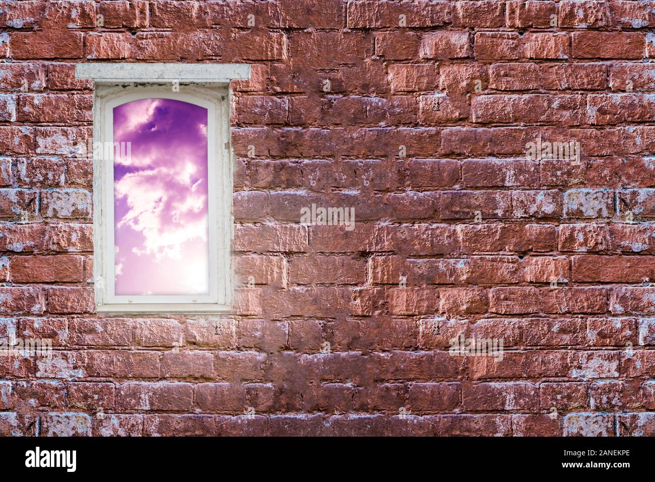 the abstract simple retro window in the wall isolated, the sunny sky ...
