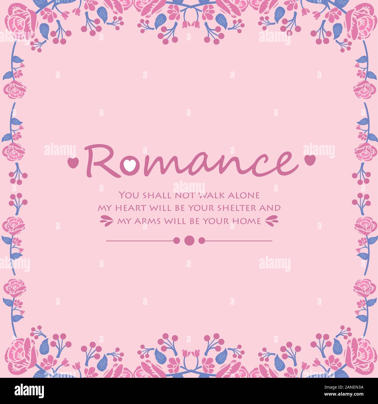 Romantic Pattern For Card Simple pattern of romance greeting card, with leaf and pink wreath ...