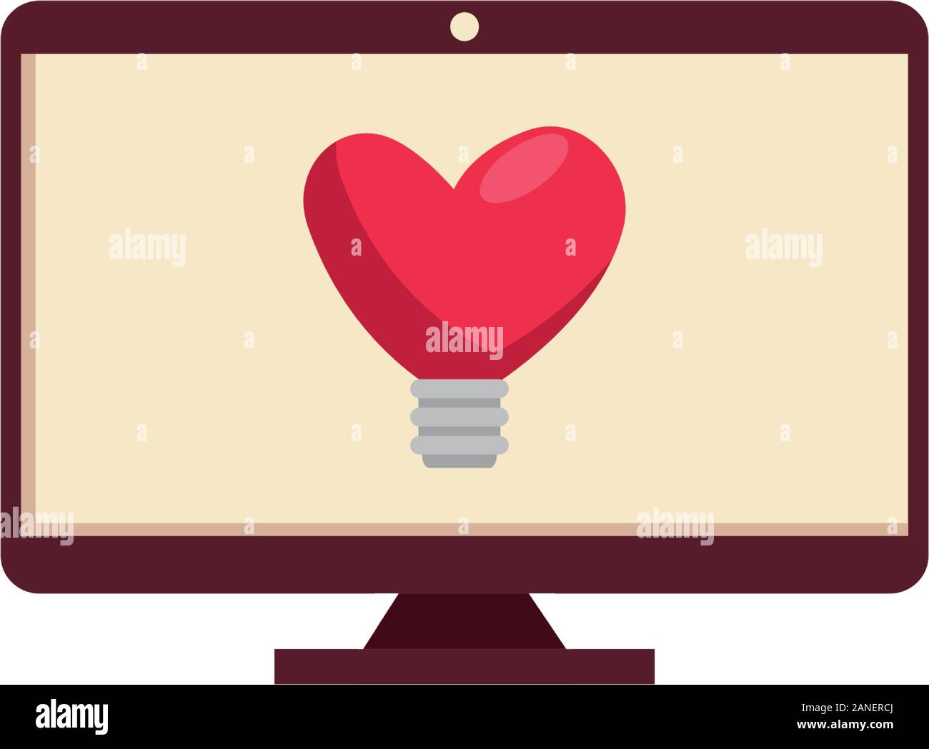 monitor with light bulb in shape heart Stock Vector