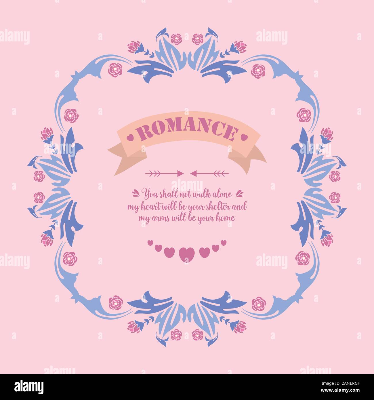 Romantic Pattern For Card Seamless pattern of leaf and pink flower frame, for romance greeting ...