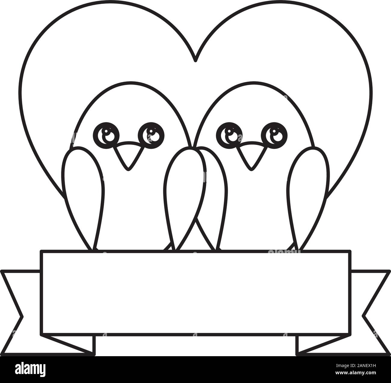 cute birds with heart and ribbon Stock Vector Image & Art - Alamy