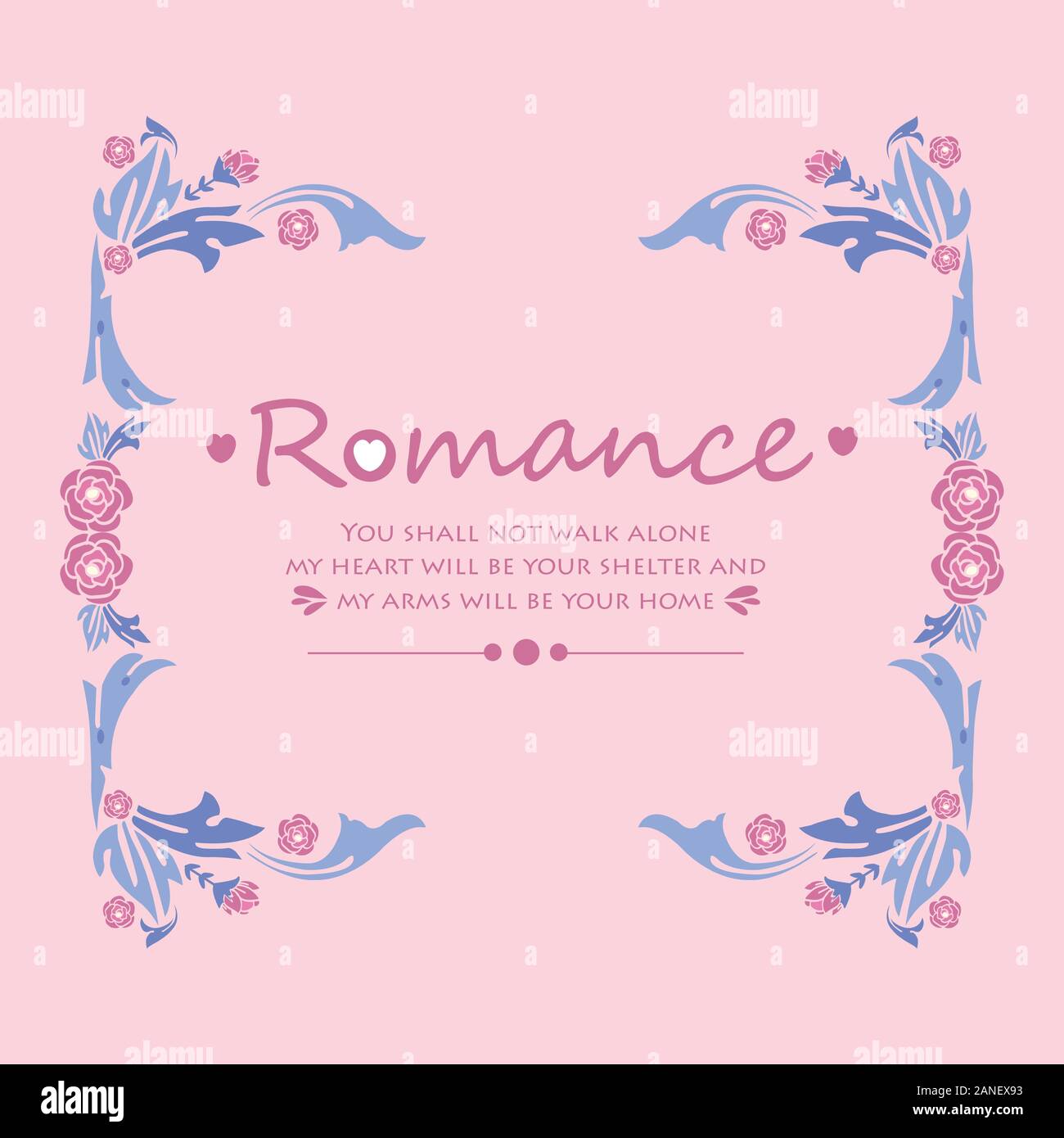 Romantic Pattern For Card Seamless pattern of leaf and pink flower frame, for romance greeting ...