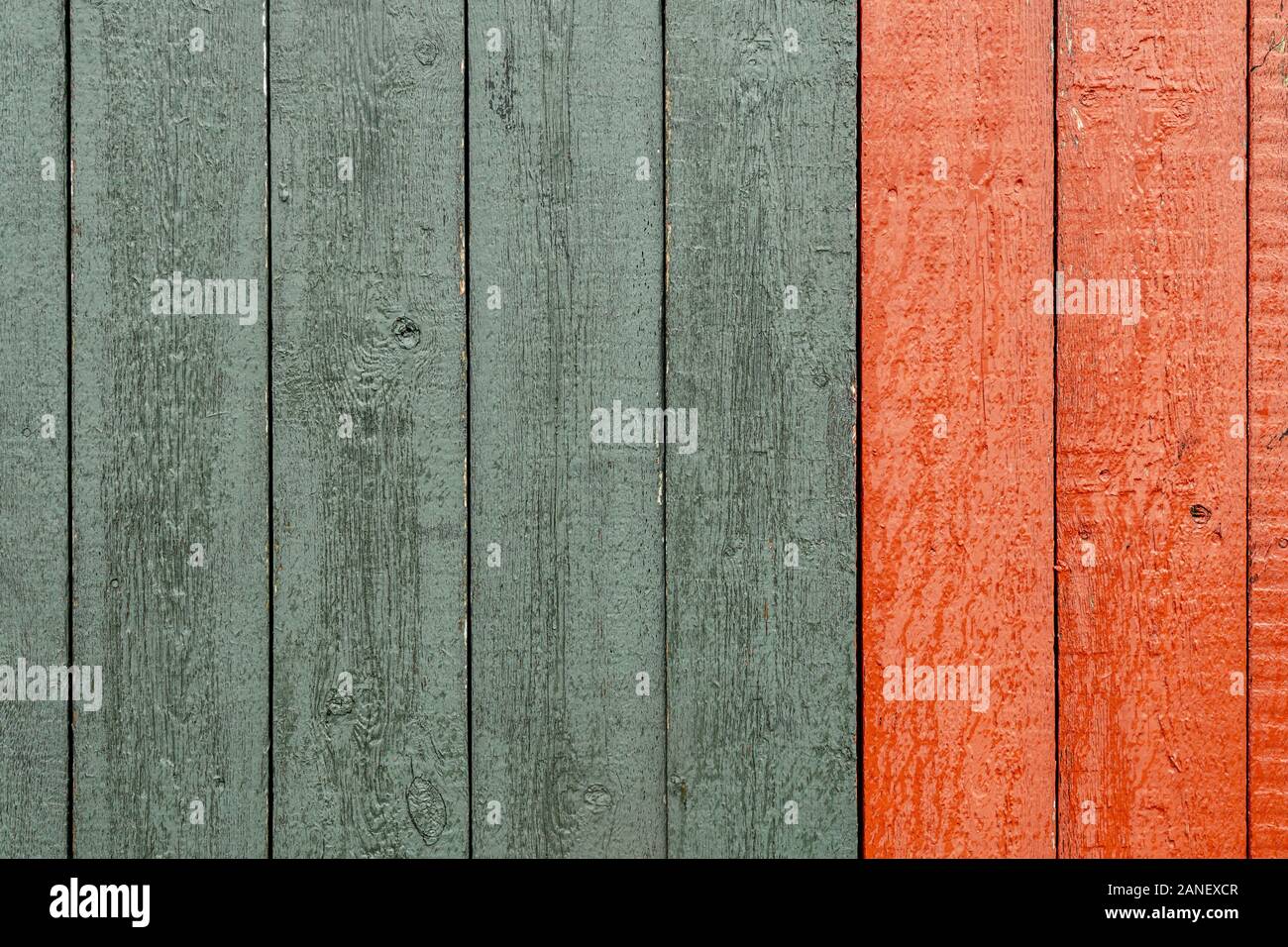 closeup of old red and green wood planks texture background Stock Photo