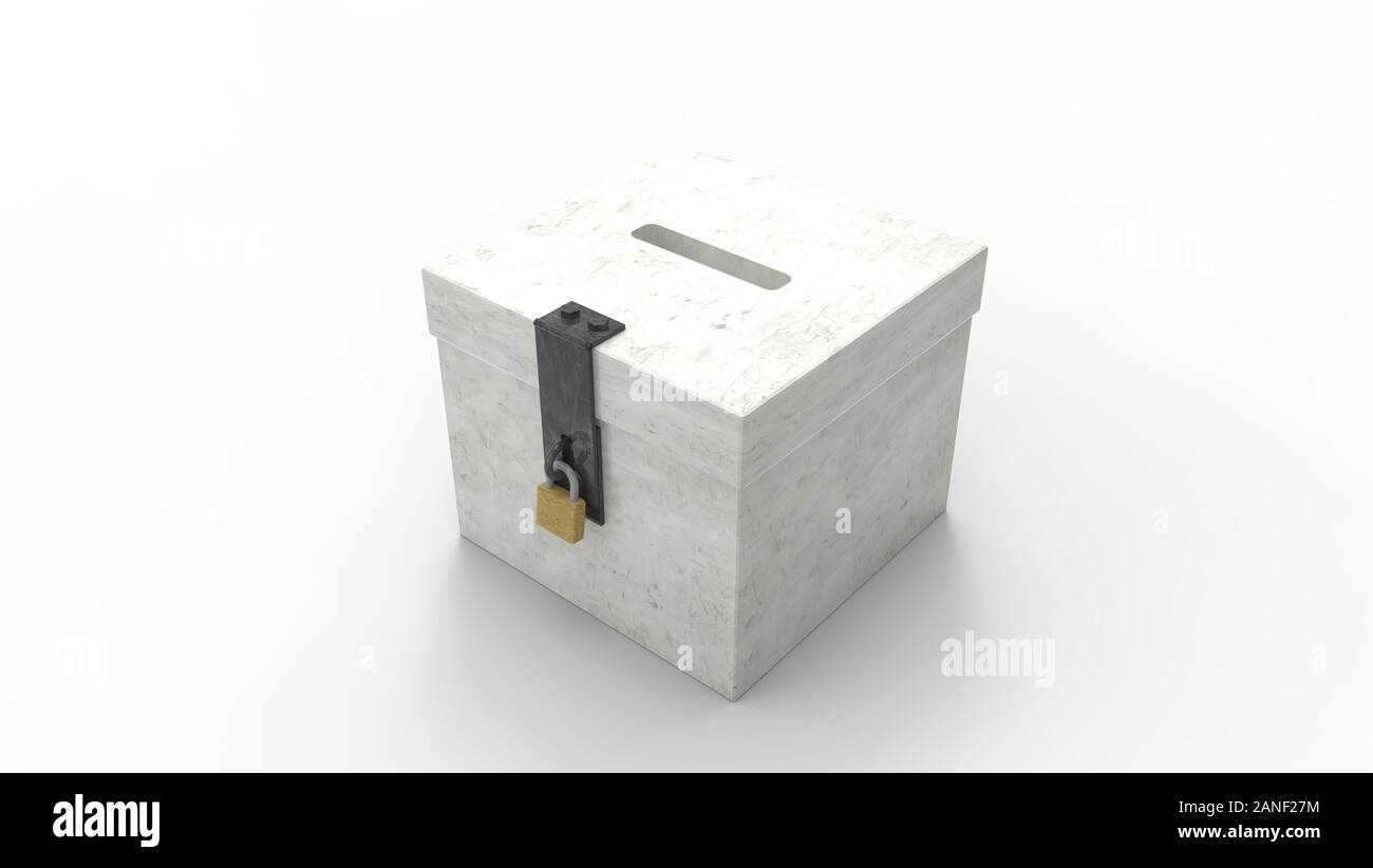 3D rendering of a ballot box isolated in a white stucio background ...
