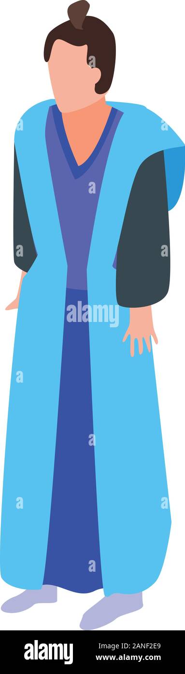 Blue clothes samurai icon, isometric style Stock Vector