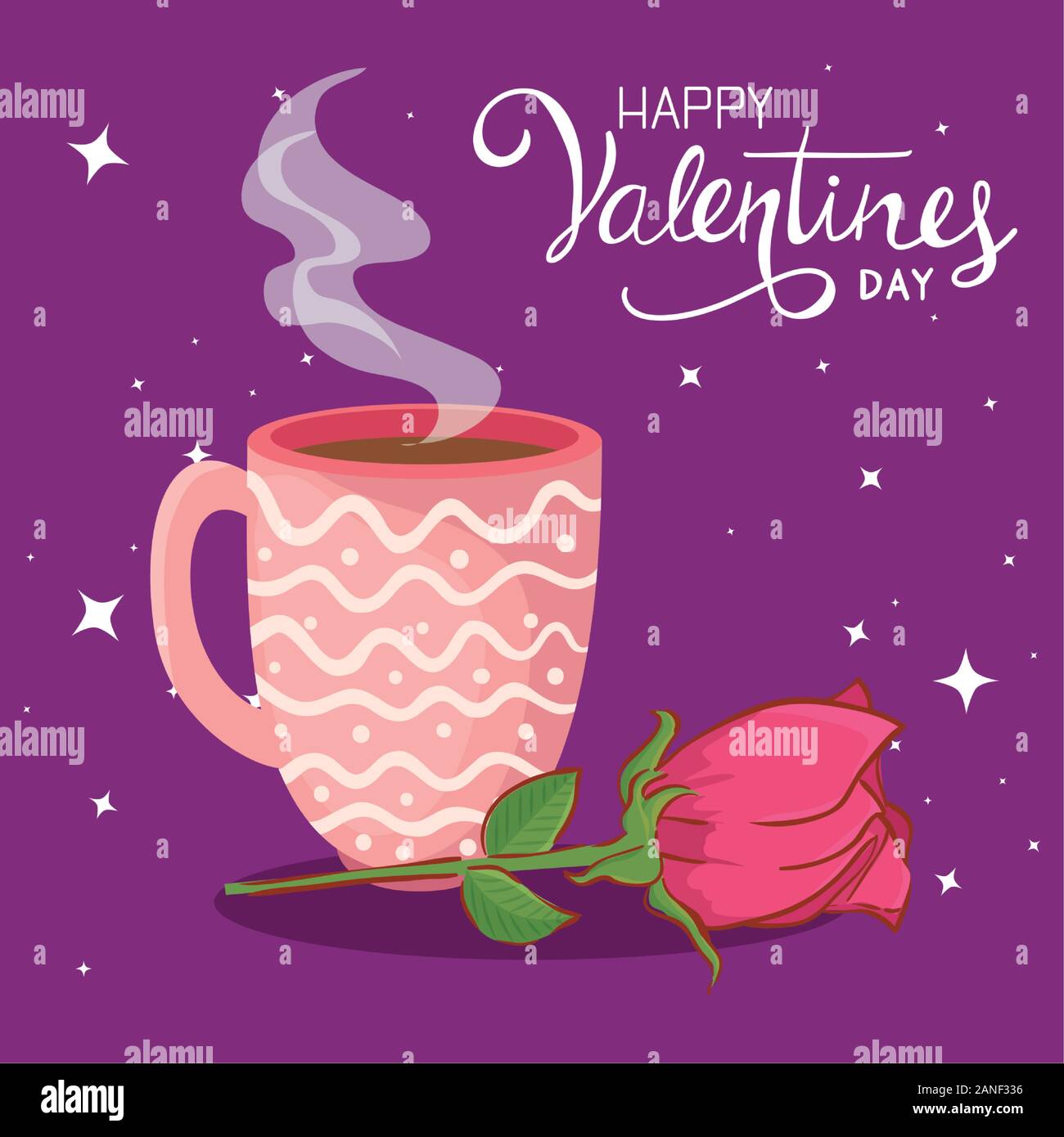 Happy Valentines Day Card With Cup Coffee And Rose Flower Stock Vector Image Art Alamy