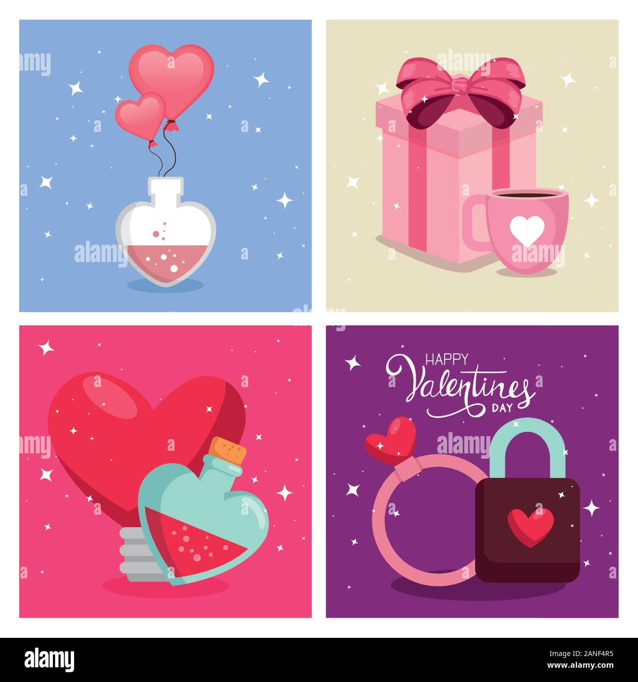 set of happy valentines day cards with decoration Stock Vector Image ...
