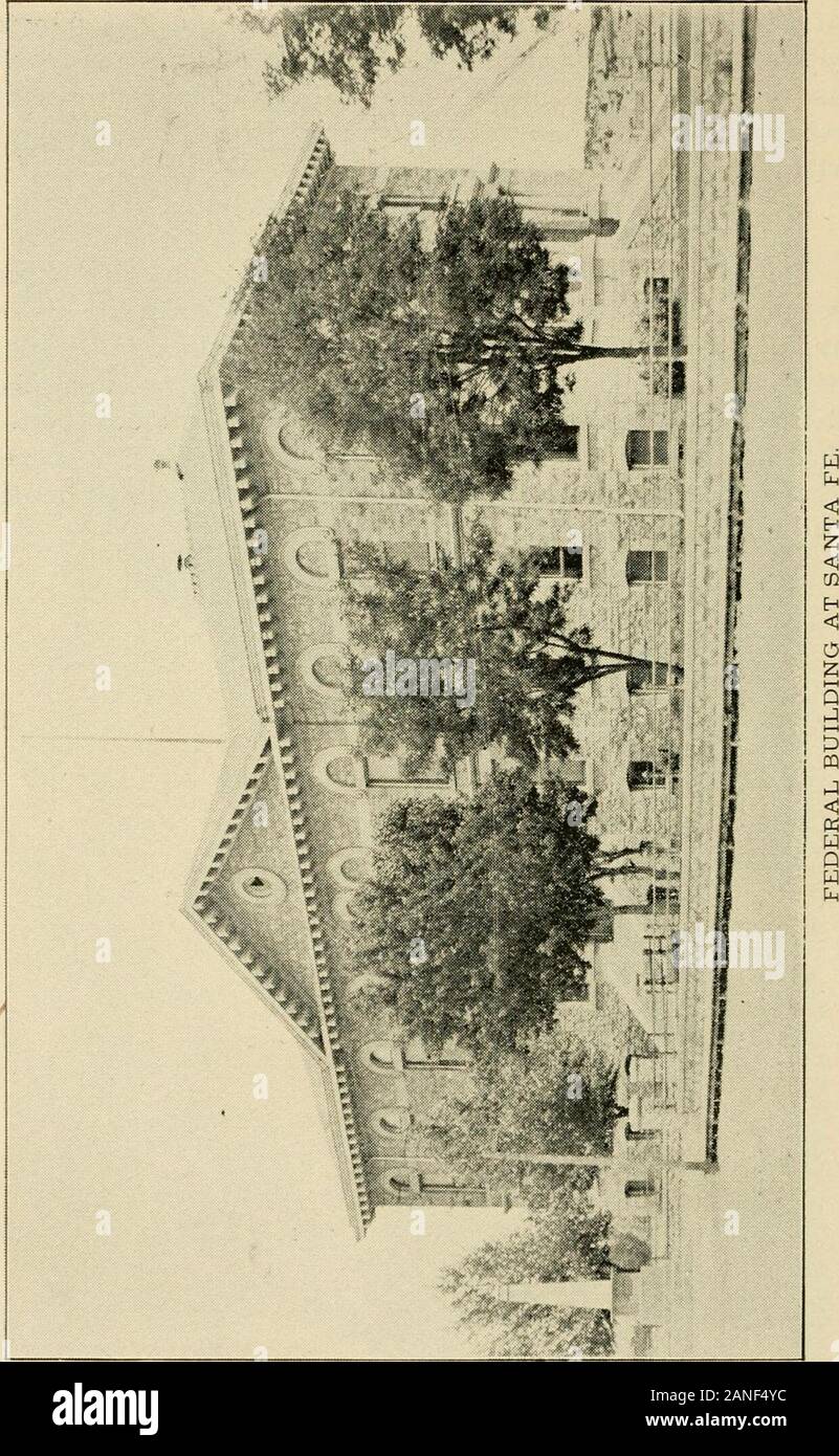 The land of sunshine; a handbook of the resources, products, industries and climate of New Mexico . THE LAND OF SUNSHINE. 5 the story of the cures that have been achieved, is now a partof official records. Ample accommodations are offered by tentcities, hotels, sanitaria and homes in the larger towns as wellas the smaller settlements and at the various hot springs,which latter are gaining renown for their potent medicinalvirtues. For the Tourist. Tourists are welcomed. New Mexico has superb mountainscenery, quiet and ^picturesque valleys, unparalleled historicand prehistoric attractions. It is Stock Photo