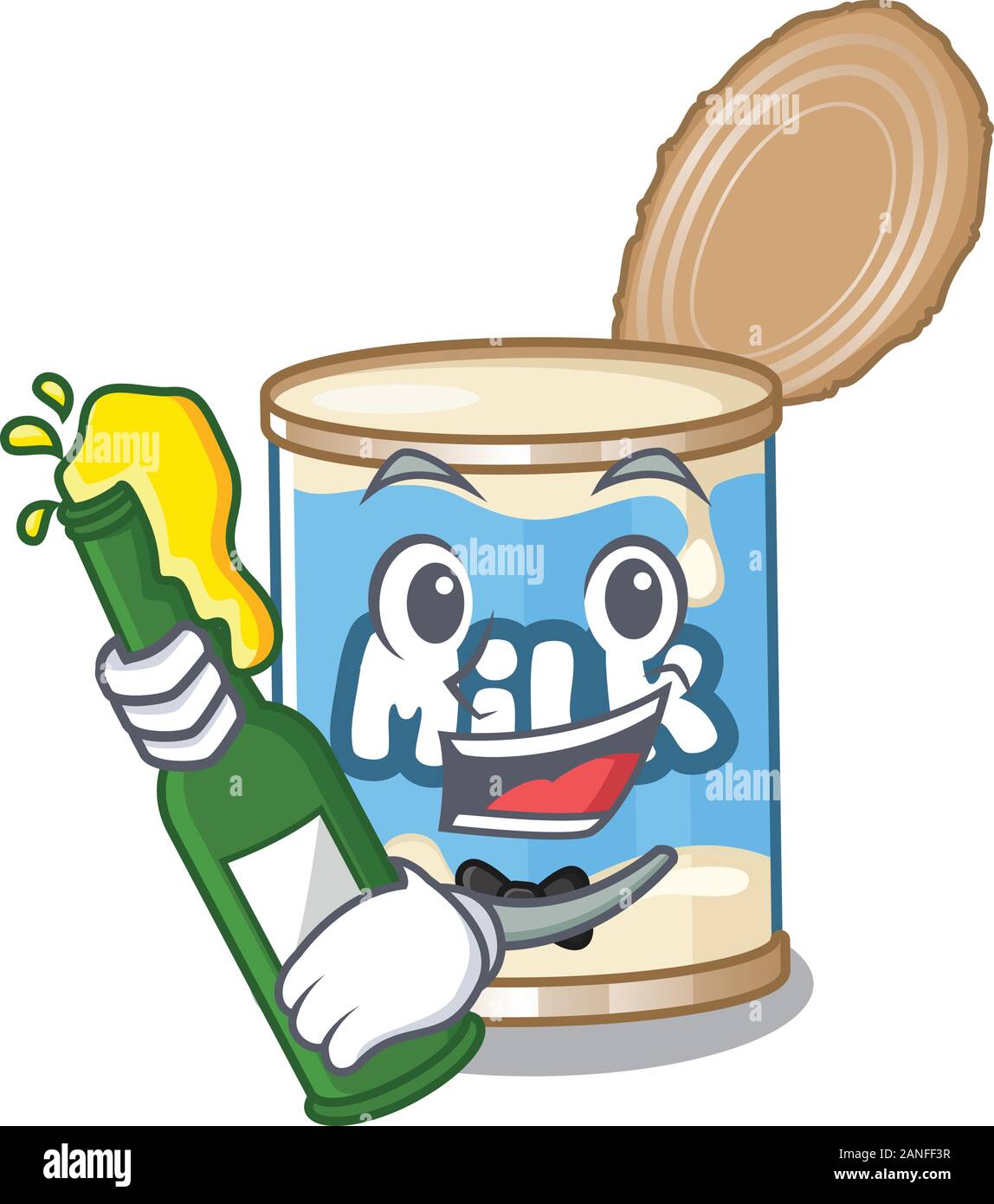 mascot cartoon design of condensed milk with bottle of beer Stock Vector