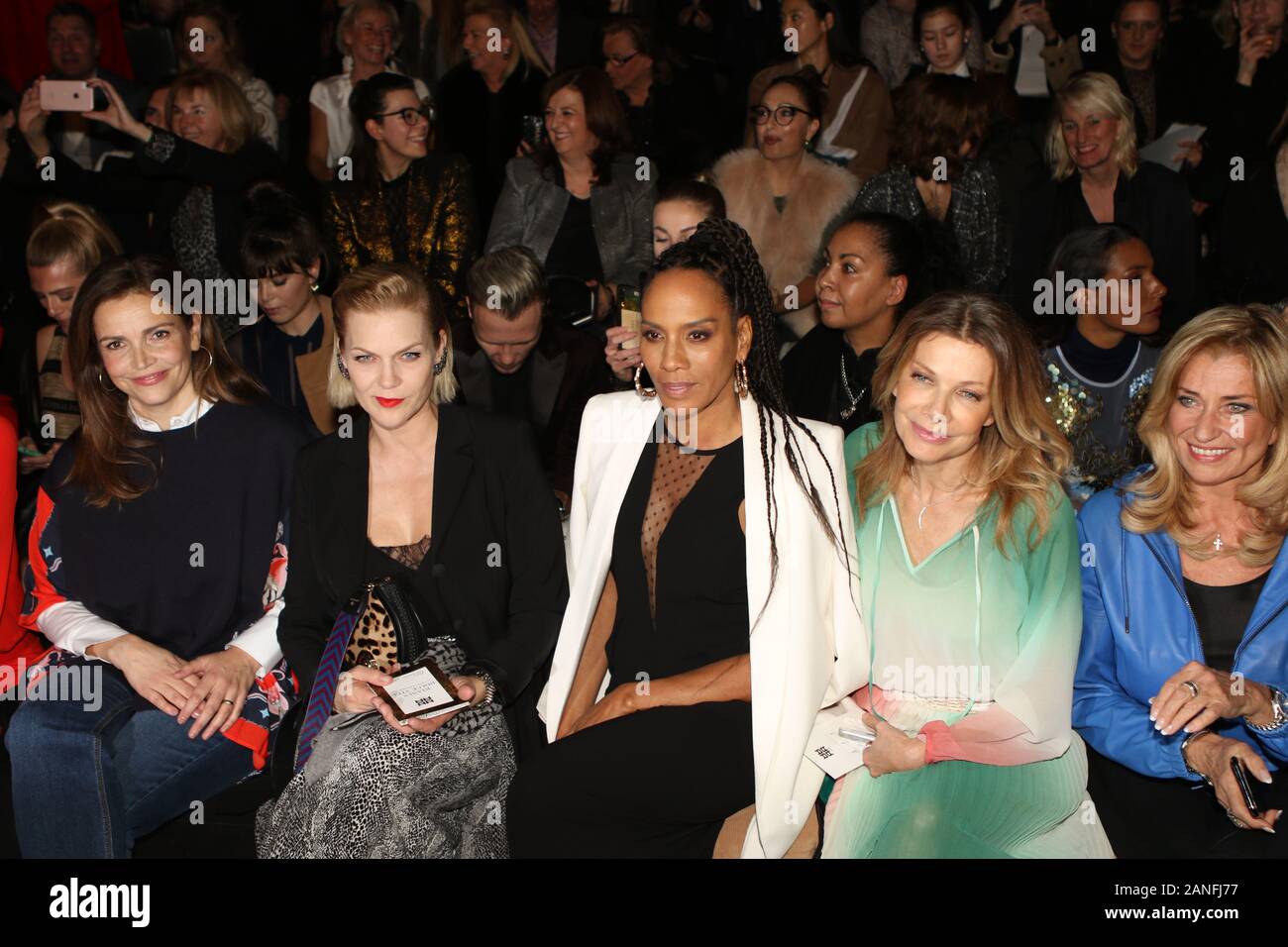 Germany, Berlin, 01/15/2020: (left-right) Rebecca Immanuel, Anna Loos, Barbara Becker, Ursula Karven and Dagmar Woehrl  attend the Riani show during Berlin Fashion Week Autumn/Winter 2020 at Kraftwerk Mitte on January 15, 2020 in Berlin, Germany. Stock Photo