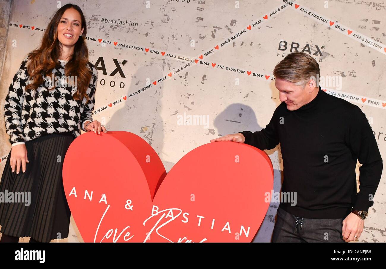 Berlin, Germany. 14th Jan, 2020. Bastian Schweinsteiger, national soccer  player, and his wife Ana Ivanovic at a customer event of the label Brax in  the building 