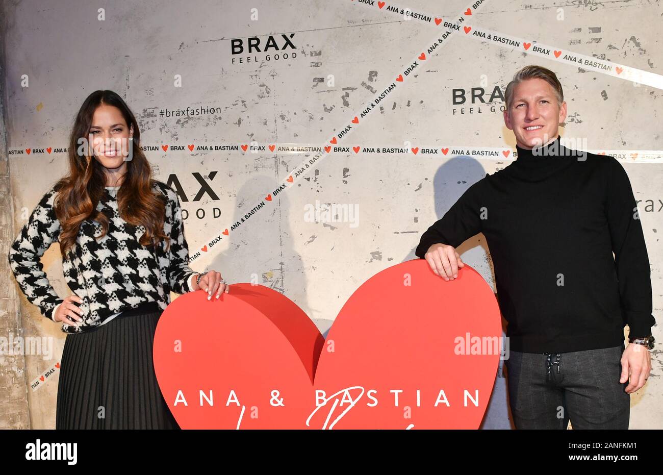 Berlin, Germany. 14th Jan, 2020. Bastian Schweinsteiger, national soccer  player, and his wife Ana Ivanovic at a customer event of the label Brax in  the building "Fabrik 23". They are brand ambassadors