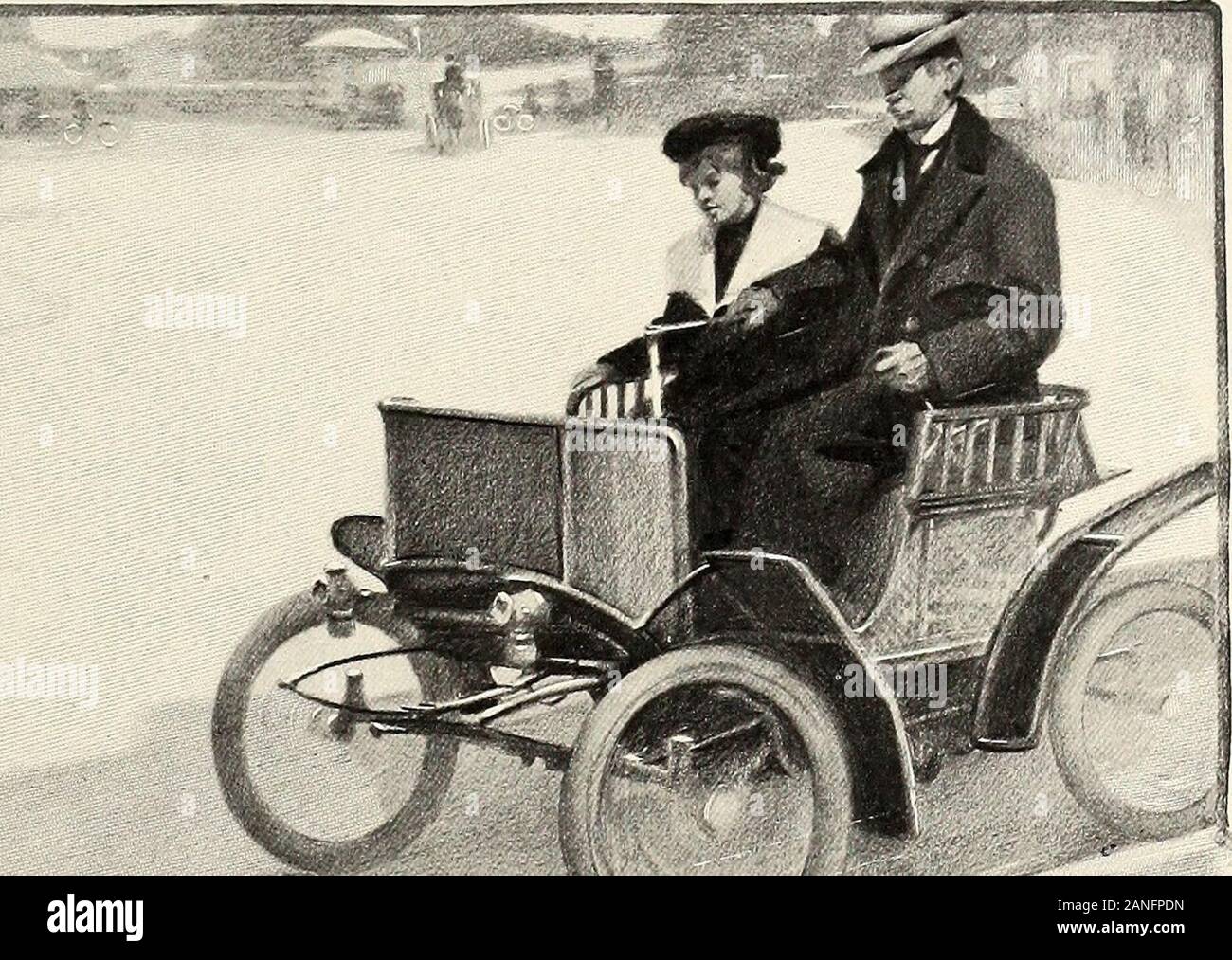 StNicholas [serial] . LONG-DISTANCE GASOLENE RACER (FRENCH). 1900. the automobile: its present and its future. 3%3 travel on our roads and carry passengers and The seat is in front, and there is a closed and baggage. Such carriages would hardly work covered box behind and under the seat. Take at all on our bad roads, and it is hard to see a seat, please, on the right, while I turn this what fun there would be riding on a steam- crank. Dont be alarmed ; she will not start, roller. The old steam-carriages failed and This crank fits into a socket in the side of the were abandoned because they wer Stock Photo