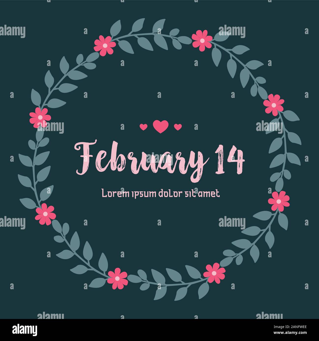 Unique leaf and wreath frame, for cute 14 February greeting card design ...