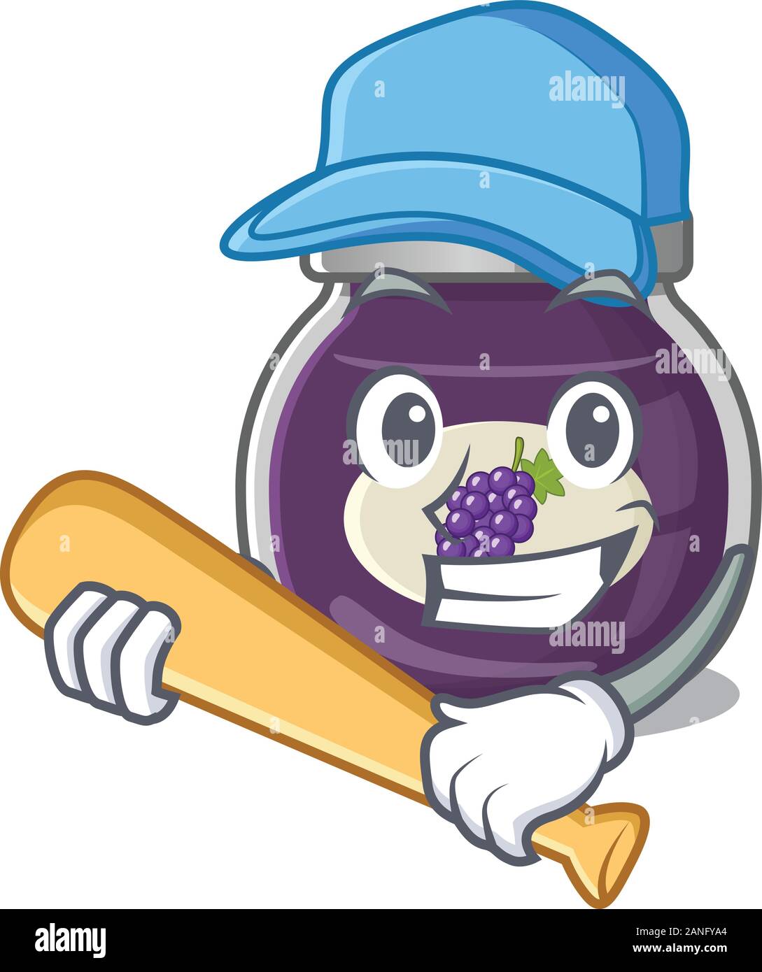 Sporty grape jam cartoon character design with baseball Stock Vector