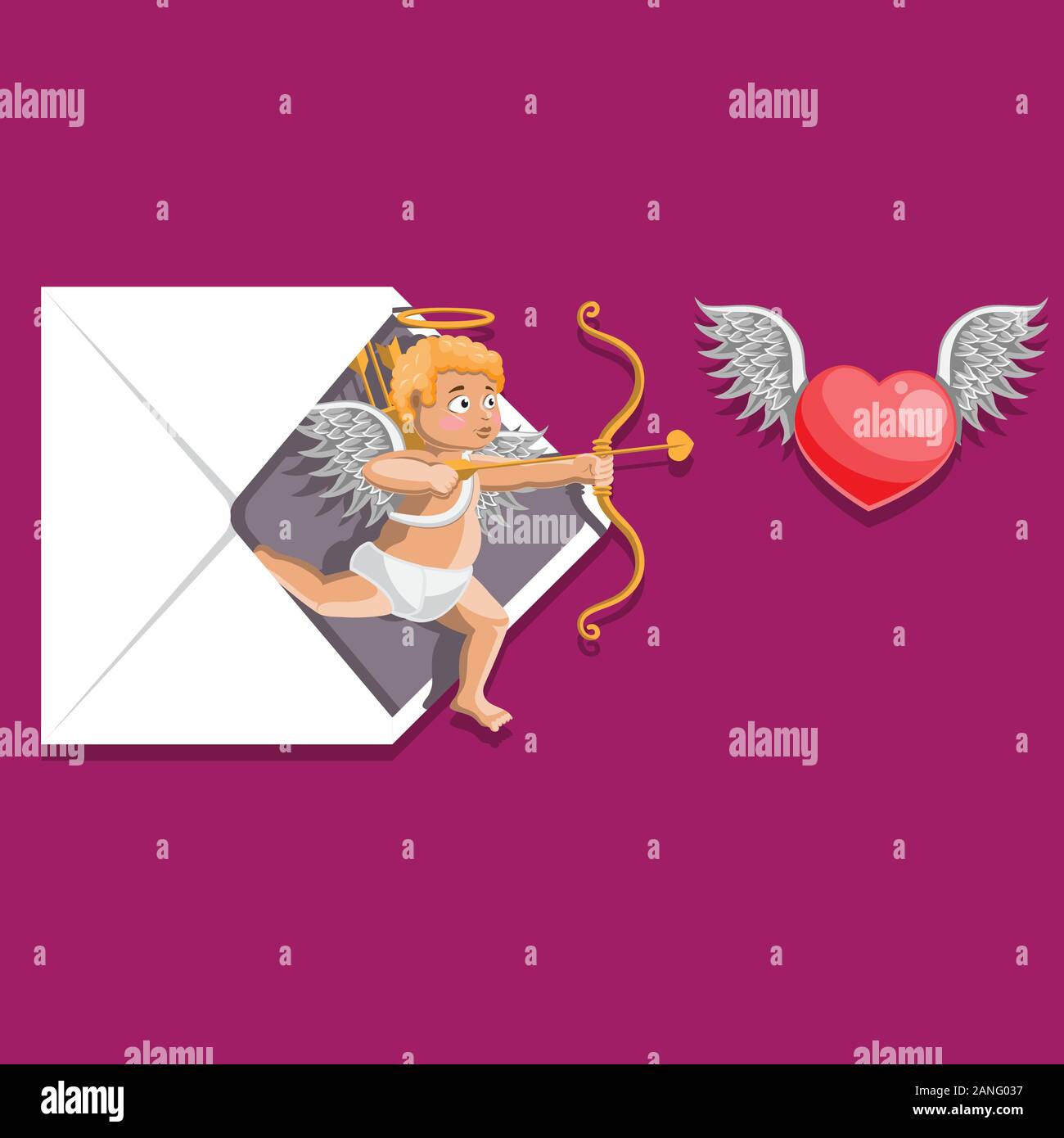 Valentine s day envelope Cupid bow arrow heart on isolated background ...