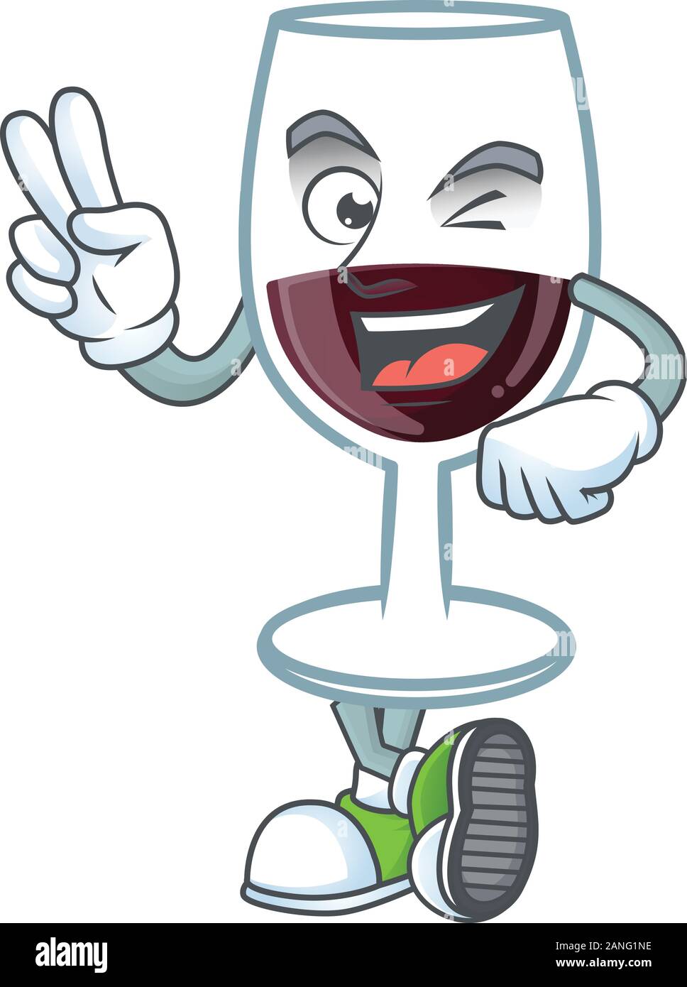 cartoon mascot design of red glass of wine with two fingers Stock
