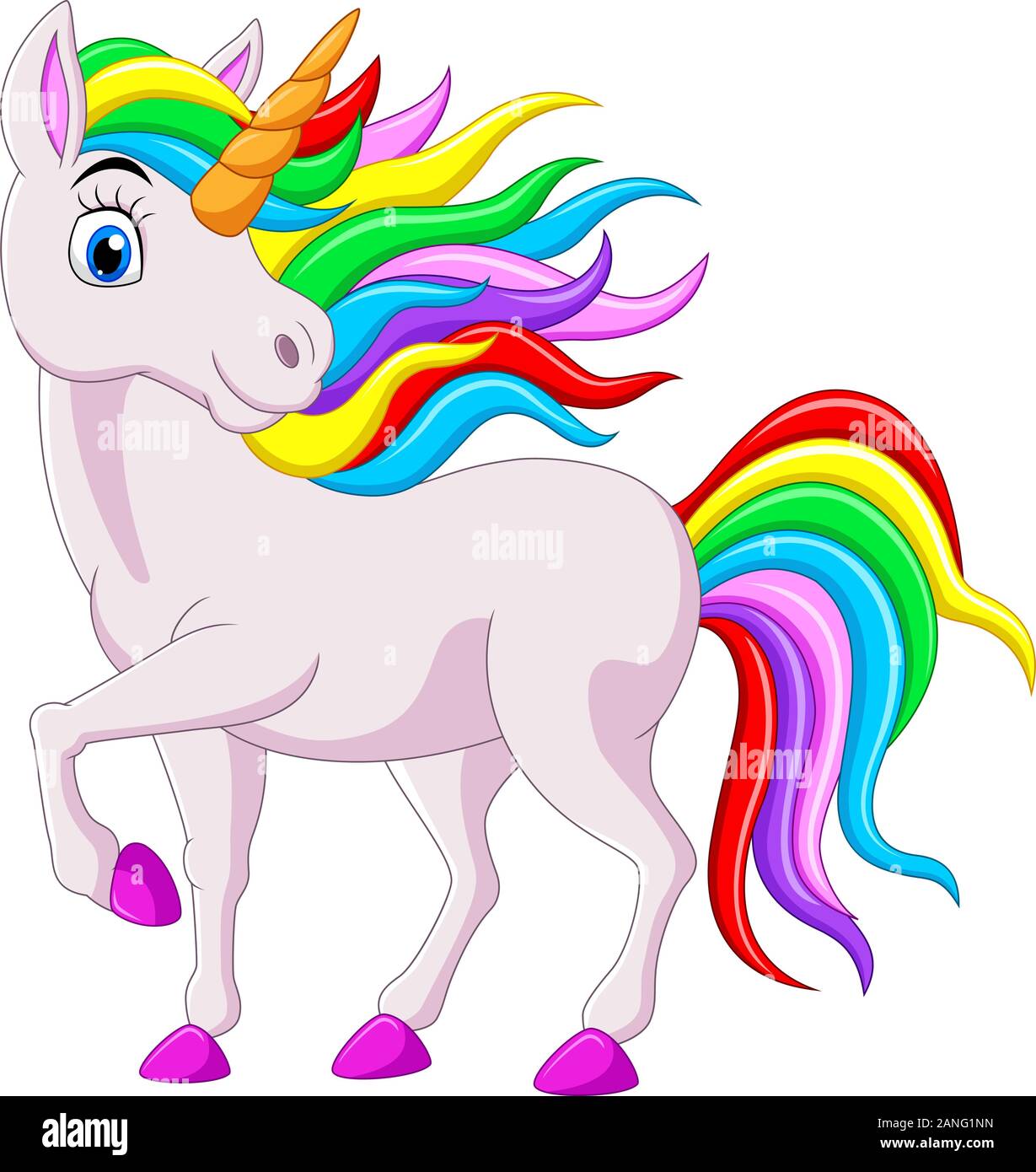 Cartoon Rainbow Unicorn Horse Isolated On White Background Stock Vector