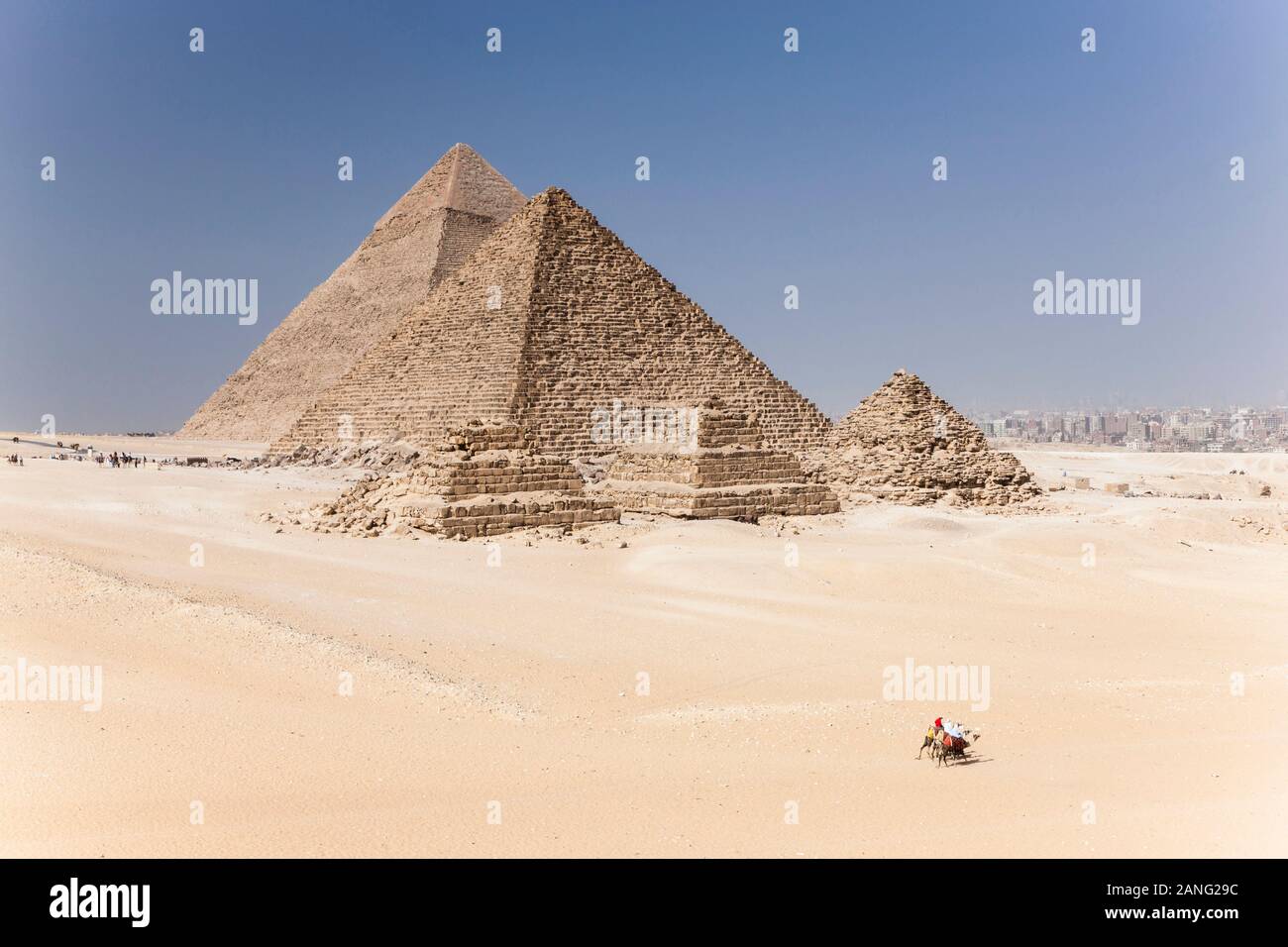 Great pyramids of Giza, the three Great pyramids, view from desert, giza, cairo, Egypt, North Africa, Africa Stock Photo
