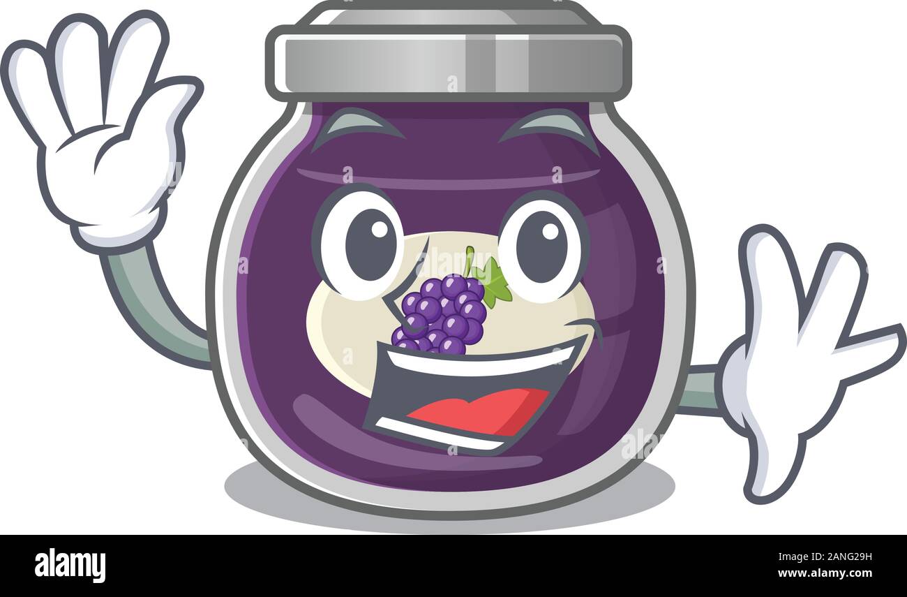 Waving friendly grape jam cartoon character design Stock Vector Image