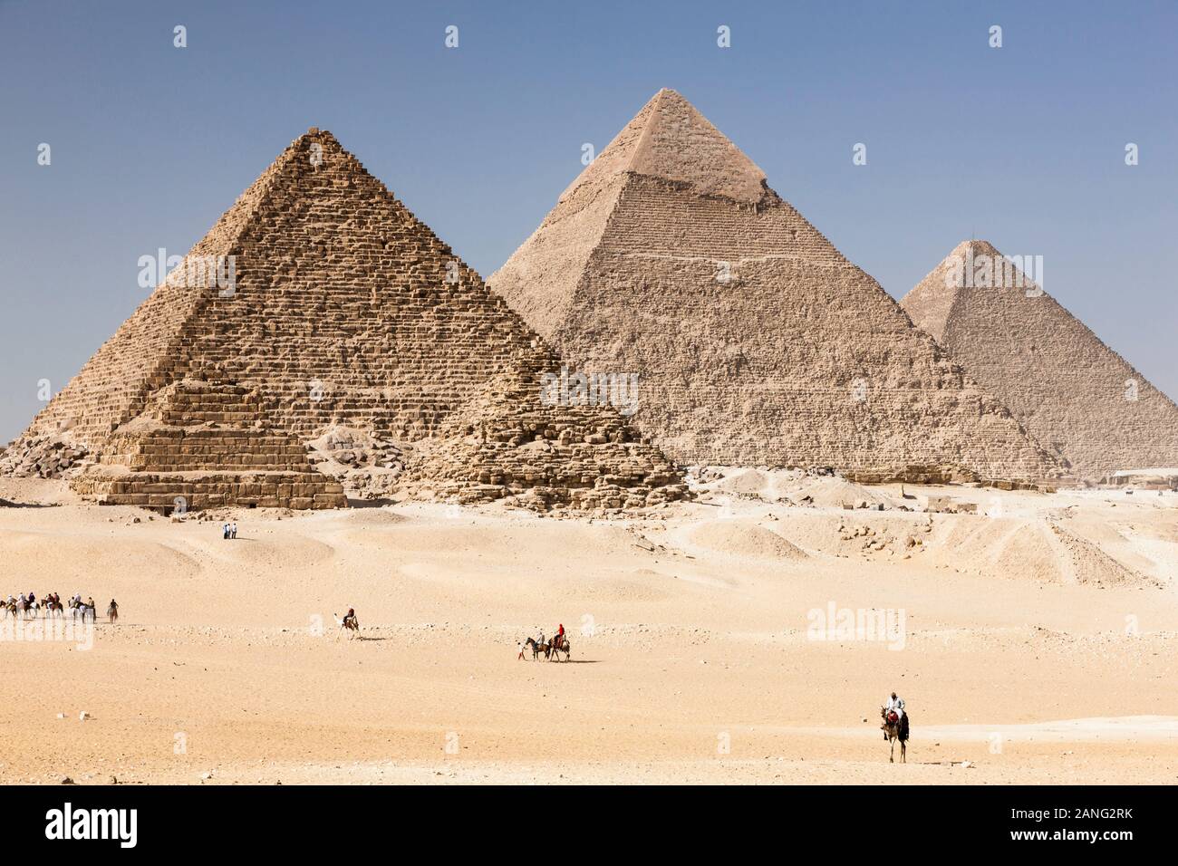 Great pyramids of Giza, the three Great pyramids, view from desert, giza, cairo, Egypt, North Africa, Africa Stock Photo