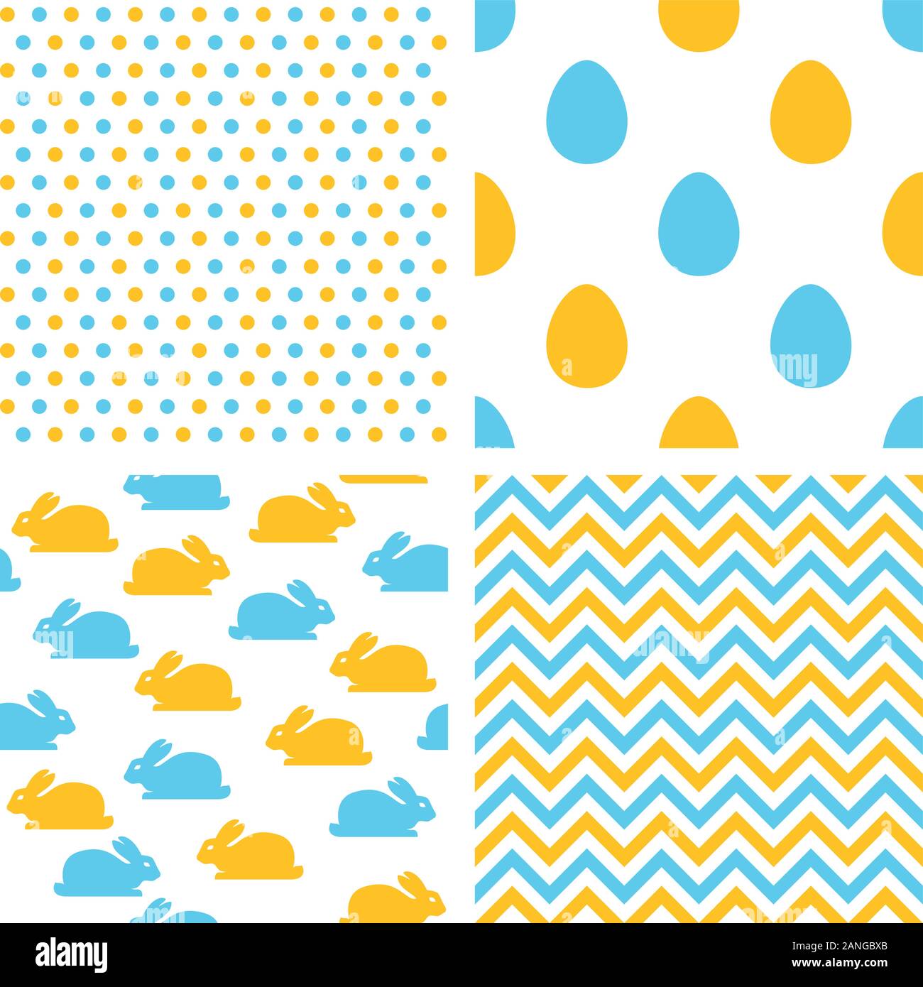 Set of easter seamless patterns with eggs, rabbits Stock Vector