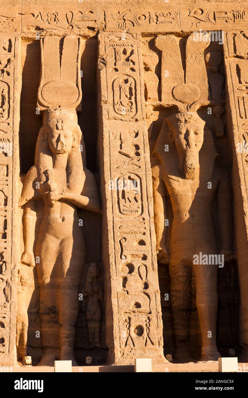 Morning scene of Nefertari's temples, Temple of Nefertari, Abu Simbel temples, Nubian Monuments, Aswan Governorate, Egypt, North Africa, Africa Stock Photo