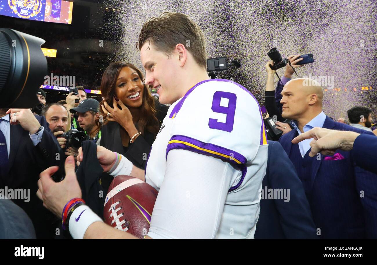 Lsu Tigers Quarterback Joe Burrow 9 Smiles With Espn Reporter Maria Taylor After The Game Against The Clemson Tigers Ncaa College Football Playoff National Championship Game Monday Jan 13 2020 In New